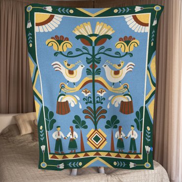 Плед «Дерево рода» голубой: фото - ORNER