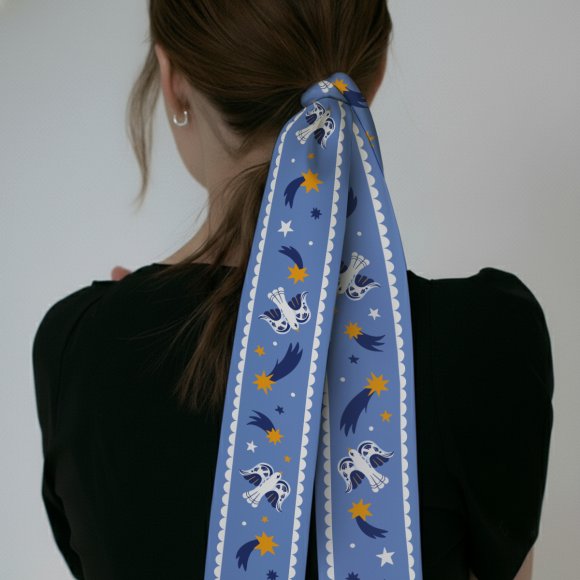 Twilly Scarf "Birds in the starry sky" blue: Photo