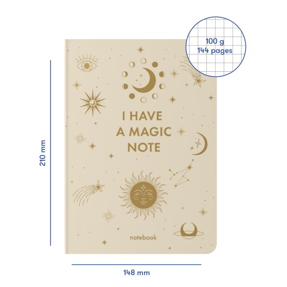 Блокнот в клетку «I HAVE A MAGIC NOTE» бежевый: Фото