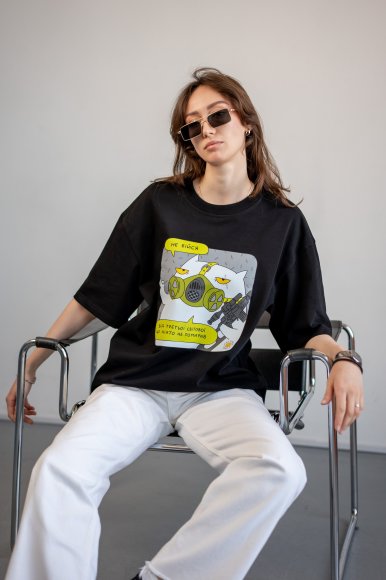 Футболка оверсайз ORNER х Maliunok «Не бійся» чорна: Фото