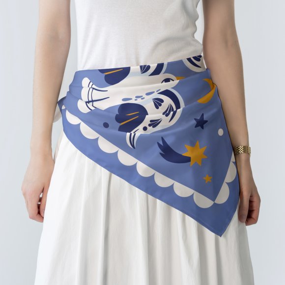 Хустка-косинка «Птахи на зоряному небі» блакитна: Фото