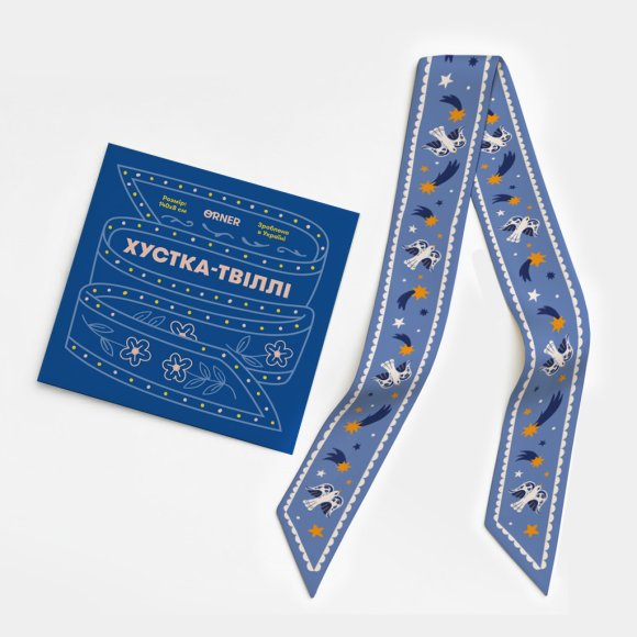 Twilly Scarf "Birds in the starry sky" blue: Photo