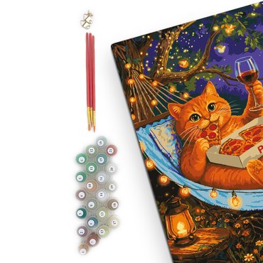 Paint by numbers Cat with wine and pizza: photo 2 - ORNER