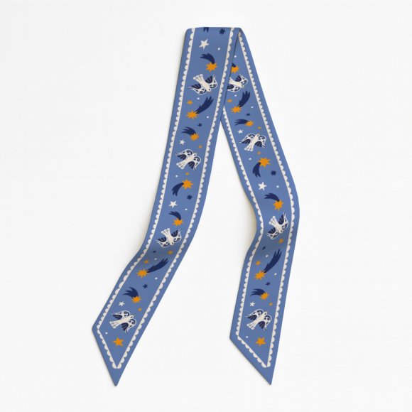 Twilly Scarf "Birds in the starry sky" blue: Photo