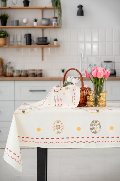 Скатерть «Пасхальные моменты» светло-красная 130х170: Фото