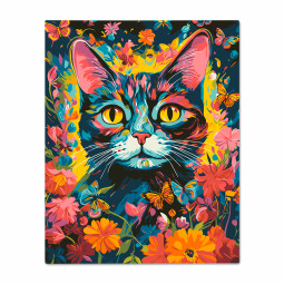  Painting by numbers Cat in colorful flowers: photo - ORNER 