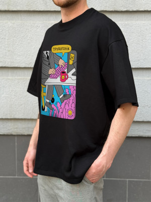  Футболка оверсайз ORNER х Maliunok «Трудоголік» чорна: Фото - ORNER 