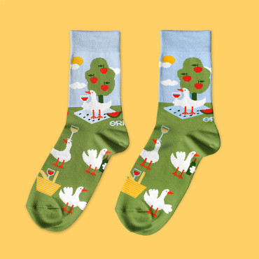 Носки «Гуси-винолюбы» зелёные: фото 2 - ORNER 