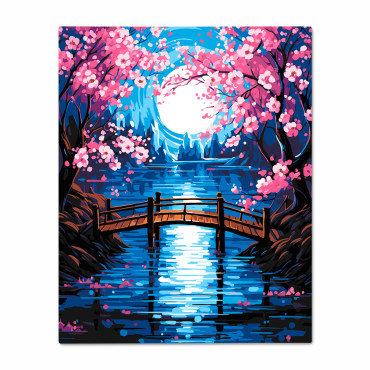  Painting by numbers Bridge and cherry blossoms: photo - ORNER 