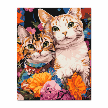  Painting by numbers Cats with colorful flowers: photo - ORNER 