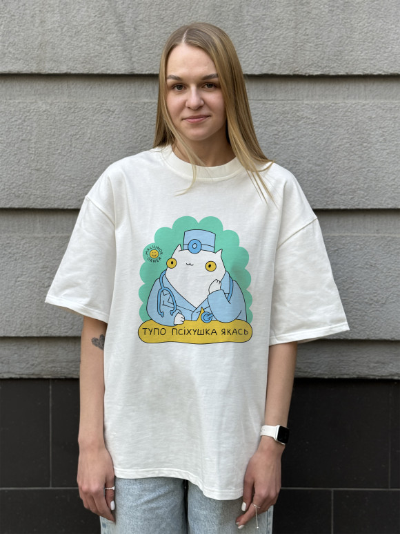  Футболка оверсайз ORNER х Maliunok «Психушка» молочная: Фото - ORNER 