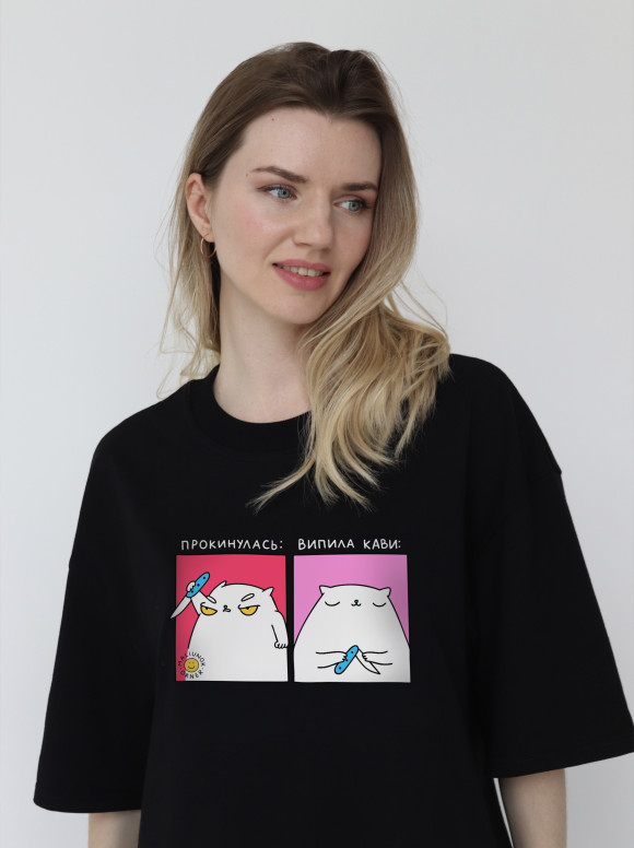  Футболка оверсайз ORNER х Maliunok «Кофеманка» черная: Фото - ORNER 