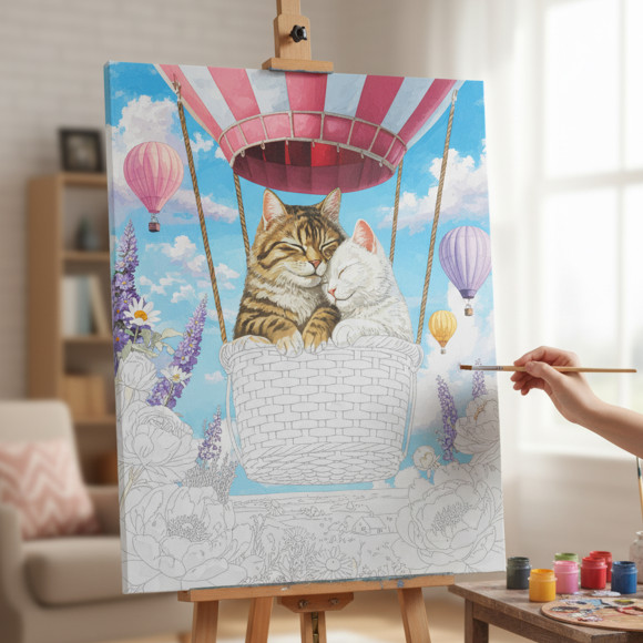  Картина за номерами «Коти на повітряній кулі»: Фото - ORNER 