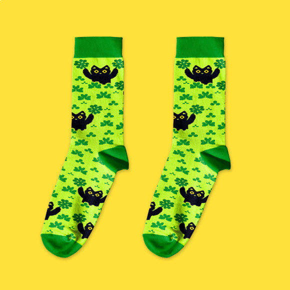  Шкарпетки «Котики і символи удачі» зелені 1 пара: Фото - ORNER 