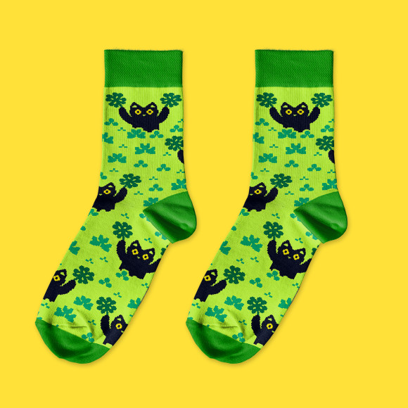  Шкарпетки «Котики і символи удачі» зелені: Фото - ORNER 
