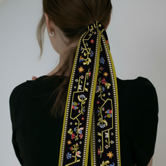  Платок твилли «Дерево жизни» черный: Фото - ORNER 