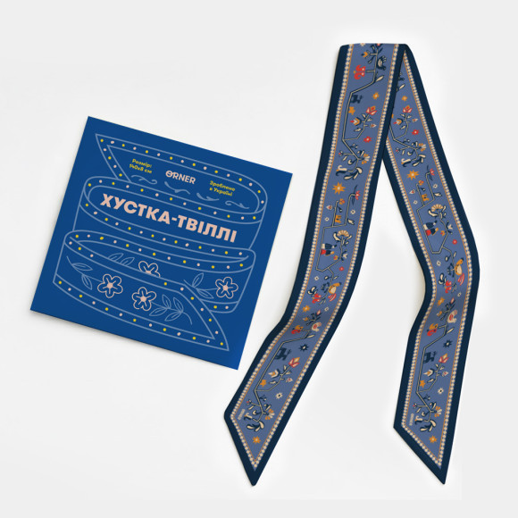  Платок твилли «Дерево жизни» голубой: Фото - ORNER 