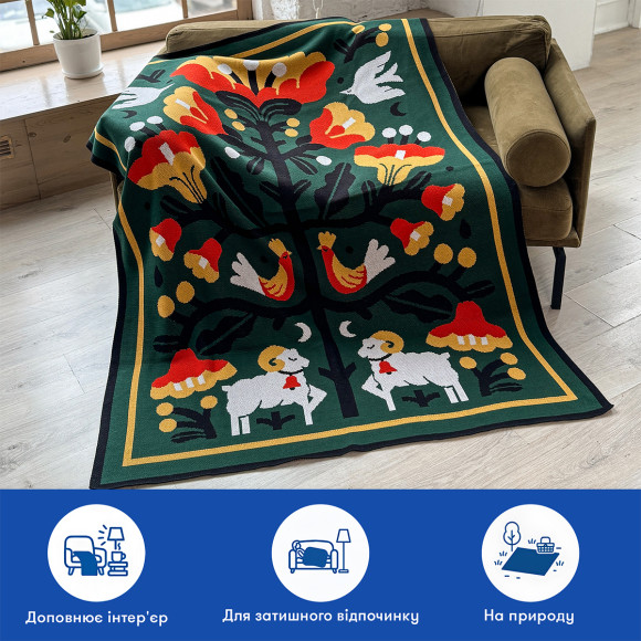  Плед «Вічне дерево життя» зелений: Фото - ORNER 