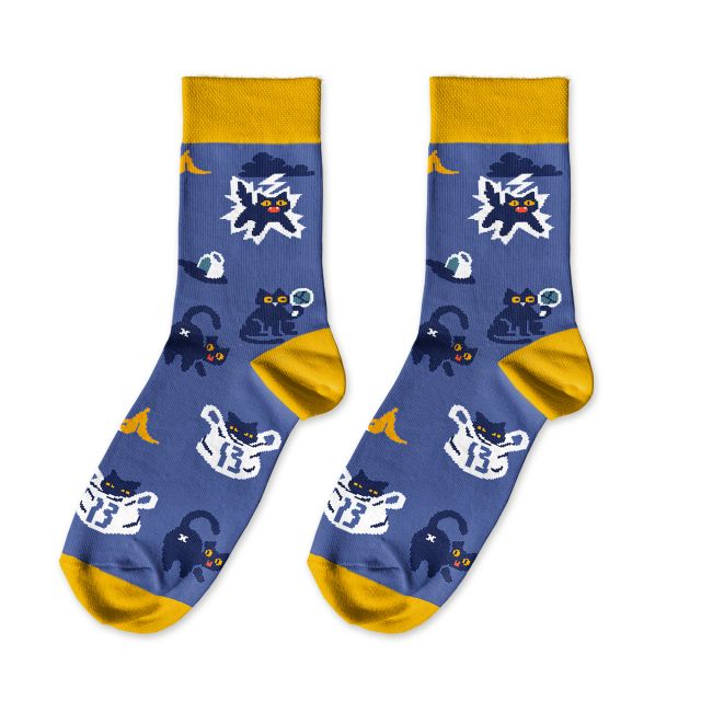 Шкарпетки «Котики і символи удачі» сині